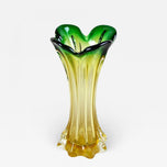 MID-CENTURY, ITALY, MURANO GLASS VASE, GREEN, YELLOW, CIRCA 1960