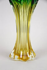 MID-CENTURY, ITALY, MURANO GLASS VASE, GREEN, YELLOW, CIRCA 1960