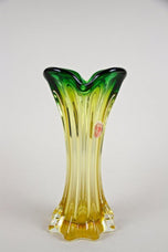 MID-CENTURY, ITALY, MURANO GLASS VASE, GREEN, YELLOW, CIRCA 1960