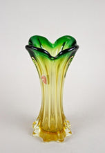 MID-CENTURY, ITALY, MURANO GLASS VASE, GREEN, YELLOW, CIRCA 1960