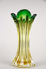 MID-CENTURY, ITALY, MURANO GLASS VASE, GREEN, YELLOW, CIRCA 1960