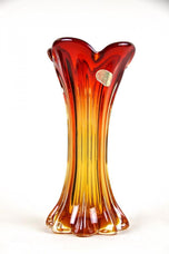 MURANO GLASS VASE, MID CENTURY, RED, ORANGE, ITALY