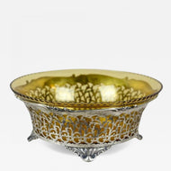 20TH CENTURY, AUSTRIA, ART NOUVEAU, SILVER BASKET, AMBERCOLORED GLASS