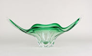 MID CENTURY MODERN, ITALY, MURANO GLASS BOWL, GREEN, CLEAR TONES, 1960