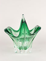 MID CENTURY MODERN, ITALY, MURANO GLASS BOWL, GREEN, CLEAR TONES, 1960