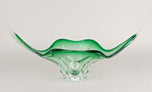 MID CENTURY MODERN, ITALY, MURANO GLASS BOWL, GREEN, CLEAR TONES, 1960