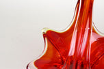 RED, AMBER, COLORED, MURANO GLASS, BASKET, BOWL, HANDLES, ITALY, 1960