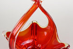 RED, AMBER, COLORED, MURANO GLASS, BASKET, BOWL, HANDLES, ITALY, 1960