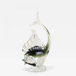 MURANO GLASS FISH SCULPTURE, OLIVE GREEN, CLEAR GLASS, ITALY, CIRCA 1970