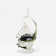 MURANO GLASS FISH SCULPTURE, OLIVE GREEN, CLEAR GLASS, ITALY, CIRCA 1970