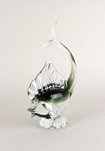 MURANO GLASS FISH SCULPTURE, OLIVE GREEN, CLEAR GLASS, ITALY, CIRCA 1970