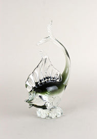 MURANO GLASS FISH SCULPTURE, OLIVE GREEN, CLEAR GLASS, ITALY, CIRCA 1970