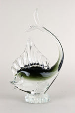 MURANO GLASS FISH SCULPTURE, OLIVE GREEN, CLEAR GLASS, ITALY, CIRCA 1970