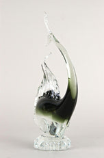 MURANO GLASS FISH SCULPTURE, OLIVE GREEN, CLEAR GLASS, ITALY, CIRCA 1970