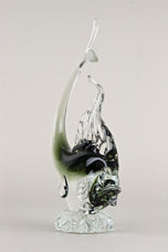 MURANO GLASS FISH SCULPTURE, OLIVE GREEN, CLEAR GLASS, ITALY, CIRCA 1970