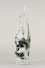 MURANO GLASS FISH SCULPTURE, OLIVE GREEN, CLEAR GLASS, ITALY, CIRCA 1970