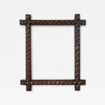 TRAMP ART, RUSTIC, PHOTO, PICTURE FRAME, HAND CARVED, AUSTRIA CIRCA 1880