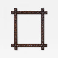TRAMP ART, RUSTIC, PHOTO, PICTURE FRAME, HAND CARVED, AUSTRIA CIRCA 1880