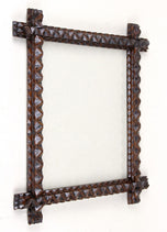 TRAMP ART, RUSTIC, PHOTO, PICTURE FRAME, HAND CARVED, AUSTRIA CIRCA 1880