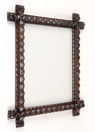 TRAMP ART, RUSTIC, PHOTO, PICTURE FRAME, HAND CARVED, AUSTRIA CIRCA 1880