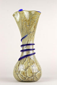 MID CENTURY MODERN, MURANO GLASS, VASE, BLUE GLASS THREAD, ITALY, 1970S