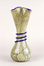 MID CENTURY MODERN, MURANO GLASS, VASE, BLUE GLASS THREAD, ITALY, 1970S
