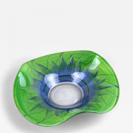 GREEN, BLUE, MURANO GLASS BOWL, HANDPAINTED, ITALY, CIRCA 1970