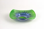GREEN, BLUE, MURANO GLASS BOWL, HANDPAINTED, ITALY, CIRCA 1970