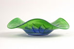 GREEN, BLUE, MURANO GLASS BOWL, HANDPAINTED, ITALY, CIRCA 1970