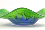 GREEN, BLUE, MURANO GLASS BOWL, HANDPAINTED, ITALY, CIRCA 1970