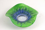 GREEN, BLUE, MURANO GLASS BOWL, HANDPAINTED, ITALY, CIRCA 1970