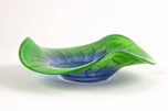 GREEN, BLUE, MURANO GLASS BOWL, HANDPAINTED, ITALY, CIRCA 1970