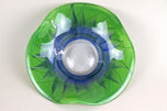 GREEN, BLUE, MURANO GLASS BOWL, HANDPAINTED, ITALY, CIRCA 1970