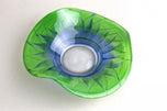 GREEN, BLUE, MURANO GLASS BOWL, HANDPAINTED, ITALY, CIRCA 1970