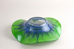 GREEN, BLUE, MURANO GLASS BOWL, HANDPAINTED, ITALY, CIRCA 1970