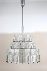 MID CENTURY, MODERN, THREE-TIER, GLASS, CHANDELIER