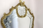 MID CENTURY, ITALY, MURANO GLASS WALL MIRROR, GILT GLASS FLOWERS, 1950