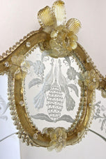 MID CENTURY, ITALY, MURANO GLASS WALL MIRROR, GILT GLASS FLOWERS, 1950