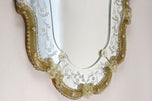 MID CENTURY, ITALY, MURANO GLASS WALL MIRROR, GILT GLASS FLOWERS, 1950