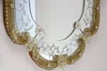 MID CENTURY, ITALY, MURANO GLASS WALL MIRROR, GILT GLASS FLOWERS, 1950