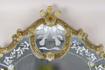 MID CENTURY, ITALY, MURANO GLASS WALL MIRROR, GILT GLASS FLOWERS, 1950