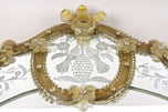 MID CENTURY, ITALY, MURANO GLASS WALL MIRROR, GILT GLASS FLOWERS, 1950