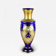 19TH CENTURY, CZECH REPUBLIC, COBALT BLUE, GILT GLASS VASE, ENAMEL PAINTINGS, CA 1890