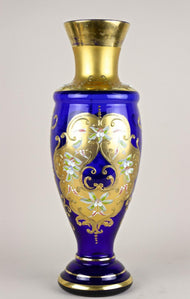 19TH CENTURY, CZECH REPUBLIC, COBALT BLUE, GILT GLASS VASE, ENAMEL PAINTINGS, CA 1890