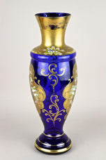 19TH CENTURY, CZECH REPUBLIC, COBALT BLUE, GILT GLASS VASE, ENAMEL PAINTINGS, CA 1890