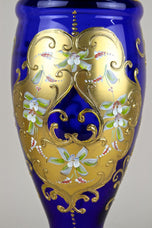 19TH CENTURY, CZECH REPUBLIC, COBALT BLUE, GILT GLASS VASE, ENAMEL PAINTINGS, CA 1890