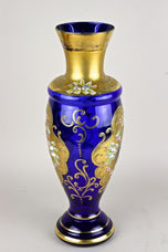 19TH CENTURY, CZECH REPUBLIC, COBALT BLUE, GILT GLASS VASE, ENAMEL PAINTINGS, CA 1890