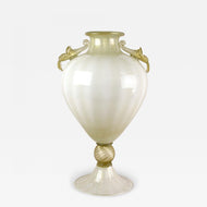 21TH CENTURY, ITALY, MURANO AMPHORA VASE, GOLDEN, BEIGE