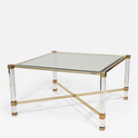 MID CENTURY MODERN, FRANCE, LUCITE, BRASS, COFFEE TABLE