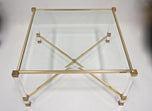 MID CENTURY MODERN, FRANCE, LUCITE, BRASS, COFFEE TABLE